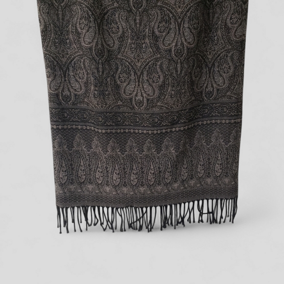 Talbots Black & Brown Paisley Wool Maxi Skirt – Fringe Hem Size 6 - Picture 3 of 14